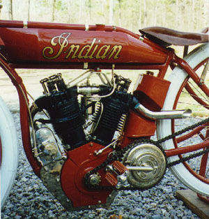 [left side of engine of 1915 Indian Motorcycle]